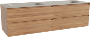 Balmani Mitra meuble salle de bains suspendu 180 x 55 cm teck avec Tablo Strada double vasque en marbre composite soie grise