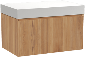 Balmani Idra by Mitra hängendes Möbelstück Set: 90 x 55 cm, Teak, mit Dominus Einzel Waschtischplatte, Solid Surface Weiß matt