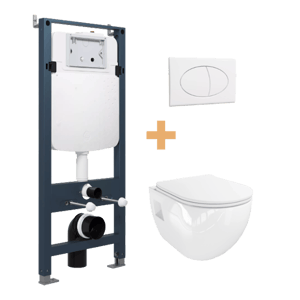 Linie Waldo wc suspendu blanc brillant sans bride avec Linie Ilana bâti-support et plaque de commande