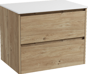 Storke Seda meuble salle de bains suspendu 75 x 52 cm chêne brut avec Tavola tablette simple en solid surface blanc mat