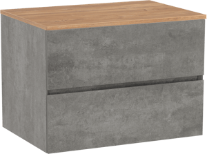 Storke Edge hängendes Möbelstück Set: 75 x 52 cm, Beton dunkelgrau, mit Panton Einzel Waschtischplatte, Melamin Rohe Eiche