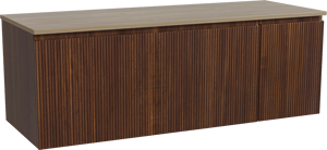 Storke Ribs zwevend badkamermeubel 140 x 52 cm notelaar met Panton enkel of dubbel tablet in melamine ruwe eik, Verticale symmetrische rechte ribbel