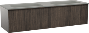 Balmani Forma zwevend badkamermeubel 180 x 55 cm gerookte eik met Tablo Strada dubbele wastafel in composietmarmer zijdegrijs, Verticale symmetrische rechte ribbel