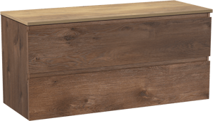 Linie Lado zwevend badkamermeubel 120 x 46 cm bruine eik met Lado enkel of dubbel tablet in melamine natuur eik