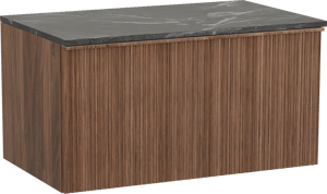 Balmani Forma meuble salle de bains suspendu 90 x 55 cm noyer américain avec Stretto tablette simple en marbre pietra grey, Nervure circulaire asymétrique verticale