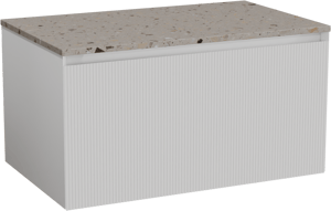 Balmani Fila by Mitra zwevend badmeubel 90 x 55 cm mat wit met Stretto enkel wastafelblad in terrazzo greige terrazzo, Verticale symmetrische rechte ribbel