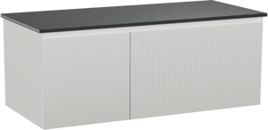 Balmani Fila by Mitra meuble salle de bains suspendu 120 x 55 cm blanc mat avec Stretto tablette simple en granit noir, Nervure droite symétrique verticale
