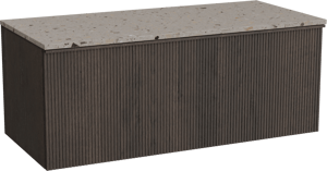 Balmani Forma zwevend badkamermeubel 120 x 55 cm gerookte eik met Stretto enkel of dubbel tablet in terrazzo greige terrazzo, Verticale symmetrische rechte ribbel