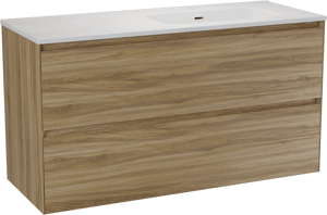 Balmani Mitra Compact meuble salle de bains suspendu 120 x 46 cm chêne sauvage avec Nostra vasque asymétrique droite en porcelaine blanc mat