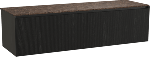 Balmani Fila by Mitra hängendes Möbelstück Set: 180 x 55 cm, Schwarze Eiche, mit Stretto Einzel- oder Doppel Waschtischplatte, Marmor, Dark Emperador, Vertikale symmetrische gerade Rippe