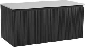 Storke Ribs meuble salle de bains suspendu 105 x 52 cm chêne noir avec Tavola tablette simple en solid surface blanc mat, Nervure droite asymétrique verticale