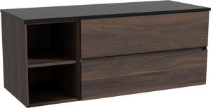 Storke Edge meuble salle de bains suspendu 130 x 52 cm noyer avec Panton tablette simple ou double en mdf enduit de poudre noir mat
