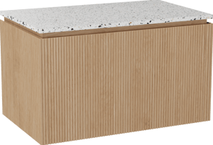 Balmani Eclips meuble salle de bains suspendu 90 x 55 cm Chêne naturelle avec Stretto tablette simple en Bianco Nero Terrazzo, Nervure droite symétrique verticale