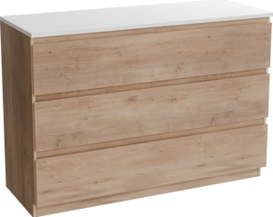 Linie Lado meuble salle de bains à poser 120 x 46 cm chêne naturel avec Lado tablette double en marbre composite blanc mat