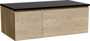 Storke Edge zwevend badkamermeubel 100 x 52 cm ruwe eik met Panton enkel tablet in gepoedercoate mdf mat zwart