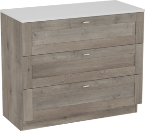 Linie Classo staand badkamermeubel 100 x 46 cm grijze eik met Lado enkel of dubbel tablet in melamine terrazzo wit