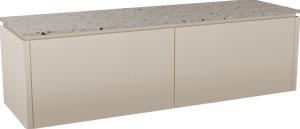 Balmani Eclips meuble salle de bains suspendu 180 x 55 cm Sandbeige avec Stretto tablette simple ou double en Terrazzo greige, Nervure droite symétrique verticale