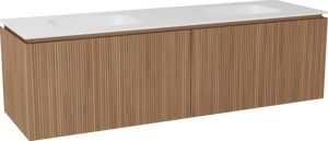 Balmani Eclips meuble salle de bains suspendu 180 x 55 cm Teck avec Tablo Arcato double vasque en Solid Surface blanc mat, Nervure droite symétrique verticale