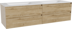 Balmani Mitra zwevend badkamermeubel 180 x 55 cm ruwe eik met Tablo Strada dubbele wastafel in composietmarmer glanzend wit