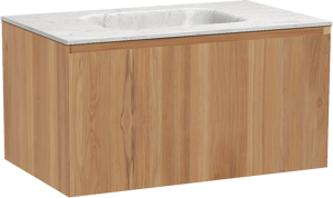 Balmani Idra by Mitra meuble salle de bains suspendu 90 x 55 cm teck avec Tablo Arcato plan simple en marbre carrara