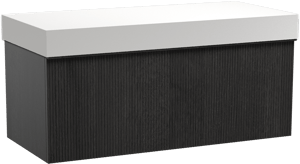 Balmani Forma zwevend badkamermeubel 120 x 55 cm zwarte eik met Dominus enkel of dubbel tablet in solid surface mat wit, Verticale symmetrische rechte ribbel