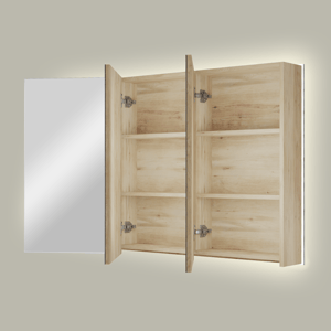 Linie Montro spiegelkast 100 x 75 cm natuur eik met spiegelverlichting