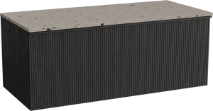 Balmani Forma zwevend badkamermeubel 120 x 55 cm zwarte eik met Stretto enkel of dubbel tablet in terrazzo greige terrazzo, Verticale symmetrische rechte ribbel