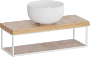 Balmani Life Edge Mini lave-mains 55 x 22,50 cm teck avec Bowl vasque à poser en Solid Surface blanc mat
