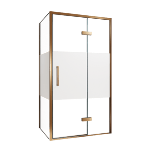 Balmani Senses Design douchehoek met rechtse draaideur en vaste zijwand, 100 x 90 cm, Helder glas met matte strook, Brushed Rosegold profielen, met coating