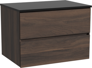 Storke Edge hängendes Möbelstück Set: 75 x 52 cm, Nussbaum, mit Panton Einzel Waschtischplatte, Pulverbeschichtetes MDF Schwarz matt