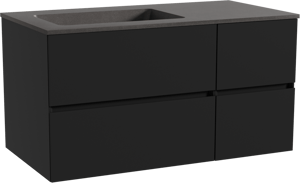 Storke Edge zwevend badkamermeubel 100 x 52 cm mat zwart met Scuro asymmetrisch linkse wastafel in kwarts mat zwart