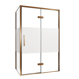 Balmani Senses Design douchecabine met rechtse draaideur en vaste zijwand, 120 x 90 cm, Helder glas met matte strook, Brushed Rosegold profielen