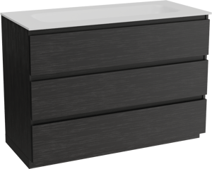 Balmani Lucida meuble salle de bains à poser 120 x 55 cm chêne noir avec Tablo Arcato lavabo simple pour 2 trous de robinet en solid surface blanc mat