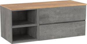Storke Edge meuble salle de bains suspendu 130 x 52 cm béton gris foncé avec Panton tablette simple ou double en mélaminé chêne brut