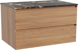 Balmani Mitra zwevend badkamermeubel 90 x 55 cm teak met Stretto enkel tablet in marmer portoro gold