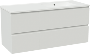 Linie Lado meuble salle de bains suspendu 120 x 46 cm blanc brillant avec Vano vasque asymétrique droite en marbre composite blanc brillant