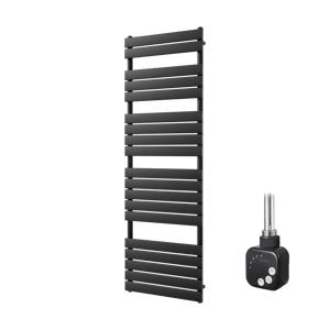 Vipera Vulcan enkele handdoekradiator 60 x 180 cm elektrische verwarming mat zwart zij- en middenaansluiting 1000W, weerstand inbegrepen