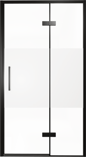 Balmani Senses Design Dusche Drehtür, Rechts, 120 cm x 210 cm, Klarglas mit mattiertem Streifen, Profil Schwarz, inklusive Coating