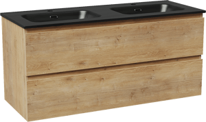 Linie Lado meuble salle de bains suspendu 120 x 46 cm chêne naturel avec Baro double vasque en porcelaine noir mat