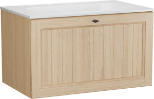 Balmani Lemon meuble salle de bains suspendu 90 x 55 cm, plaqué chêne naturel avec Tablo Strada plan simple en blanc mat