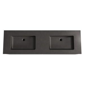 Storke Ribs zwevend badkamermeubel 170 x 52 cm zwarte eik met Scuro dubbele wastafel in kwarts mat zwart, Verticale asymmetrische rechte ribbel