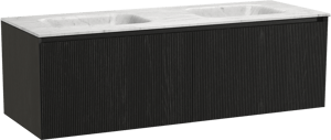 Balmani Fila by Mitra hängendes Möbelstück Set: 150 x 55 cm, Schwarze Eiche, mit Tablo Arcato Doppelwaschtisch, Marmor, Carrara, Vertikale symmetrische gerade Rippe