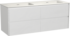 Storke Seda zwevend badkamermeubel 150 x 52 cm mat wit met Mata dubbele wastafel in solid surface mat wit
