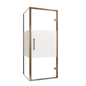 Balmani Senses Design douchehoek met rechtse draaideur en vaste zijwand, 90 x 90 cm, Helder glas met matte strook, Brushed Rosegold profielen