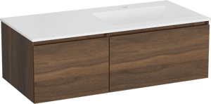 Storke Edge meuble salle de bains suspendu 110 x 52 cm noyer avec Bilia vasque asymétrique droite en marbre composite blanc brillant
