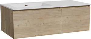 Storke Edge meuble salle de bains suspendu 110 x 52 cm chêne brut avec Diva vasque asymétrique gauche en marbre composite blanc brillant