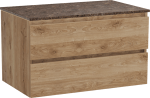 Balmani Lucida meuble salle de bains suspendu 90 x 55 cm chêne brut avec Stretto tablette simple en marbre dark emperador