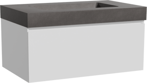 Storke Edge zwevend badkamermeubel 85 x 52 cm mat wit met Scuro High enkele wastafel in kwarts mat zwart