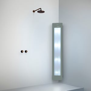 Sunshower Plus L d'angle en saillie en organic grey avec lumière infrarouge et UV