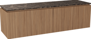 Balmani Eclips meuble salle de bains suspendu 180 x 55 cm Teck avec Stretto tablette simple ou double en Dark Emperador marbre, Nervure droite symétrique verticale